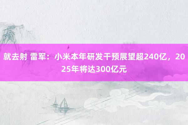 就去射 雷军：小米本年研发干预展望超240亿，2025年将达300亿元