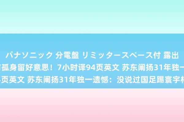 パナソニック 分電盤 リミッタースペース付 露出・半埋込両用形 30年前孤身留好意思！7小时译94页英文 苏东阐扬31年独一遗憾：没说过国足踢寰宇杯