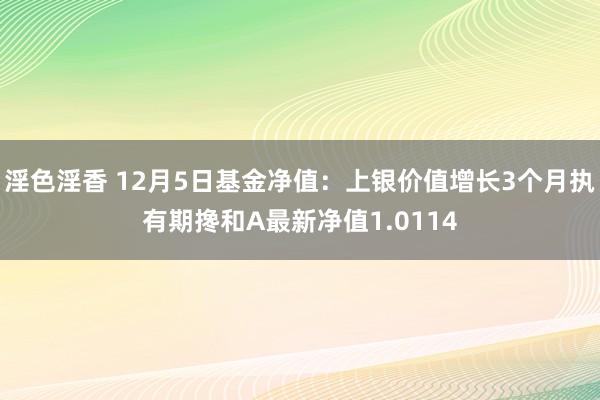 淫色淫香 12月5日基金净值：上银价值增长3个月执有期搀和A最新净值1.0114