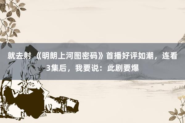 就去射 《明朗上河图密码》首播好评如潮，连看3集后，我要说：此剧要爆