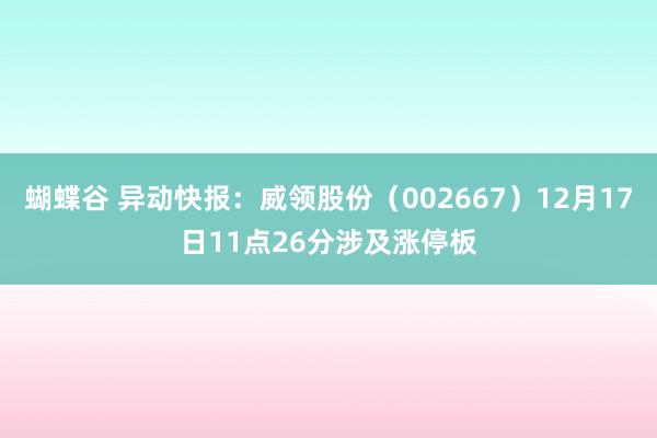 蝴蝶谷 异动快报：威领股份（002667）12月17日11点26分涉及涨停板