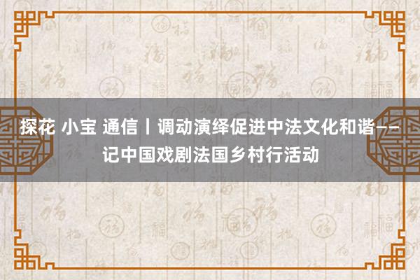 探花 小宝 通信丨调动演绎促进中法文化和谐——记中国戏剧法国乡村行活动