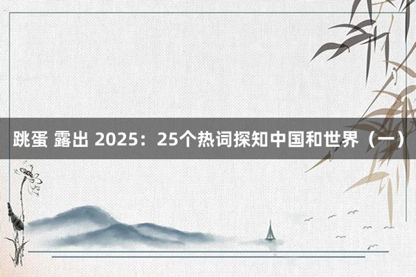 跳蛋 露出 2025：25个热词探知中国和世界（一）