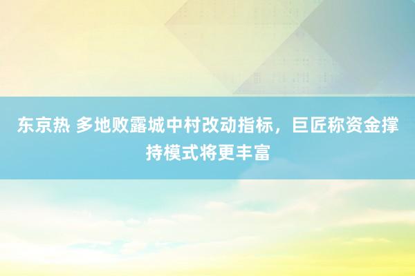 东京热 多地败露城中村改动指标，巨匠称资金撑持模式将更丰富